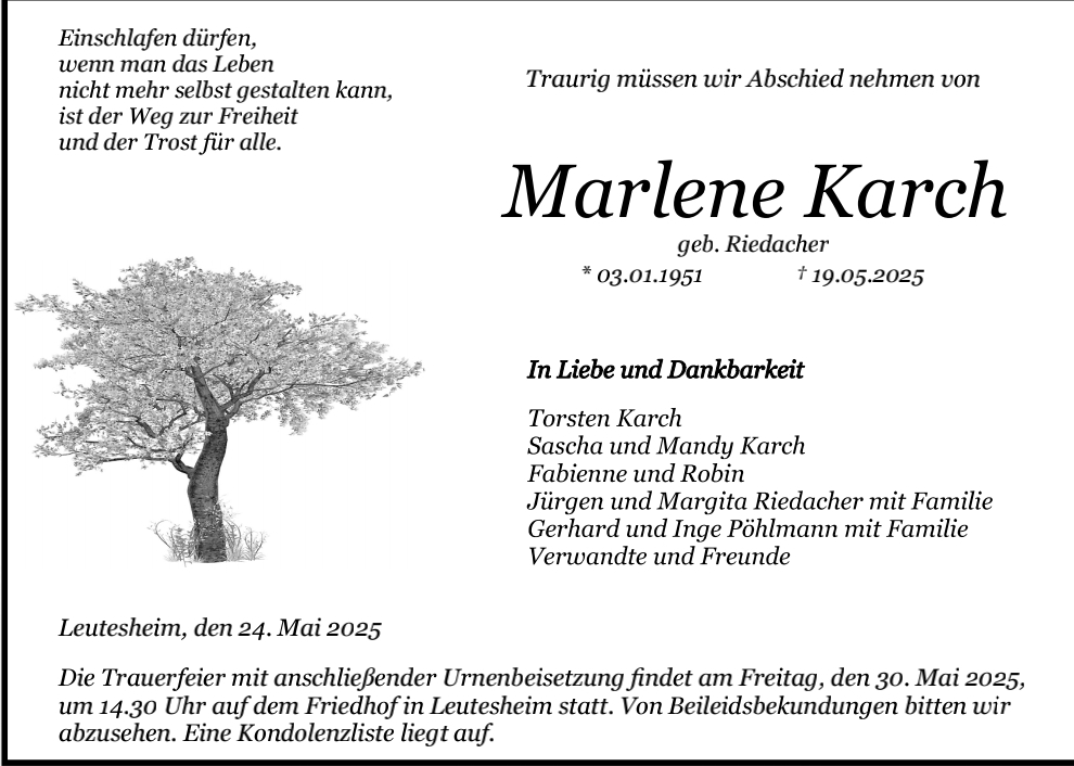 traueranzeigen todesanzeigen leutesheim