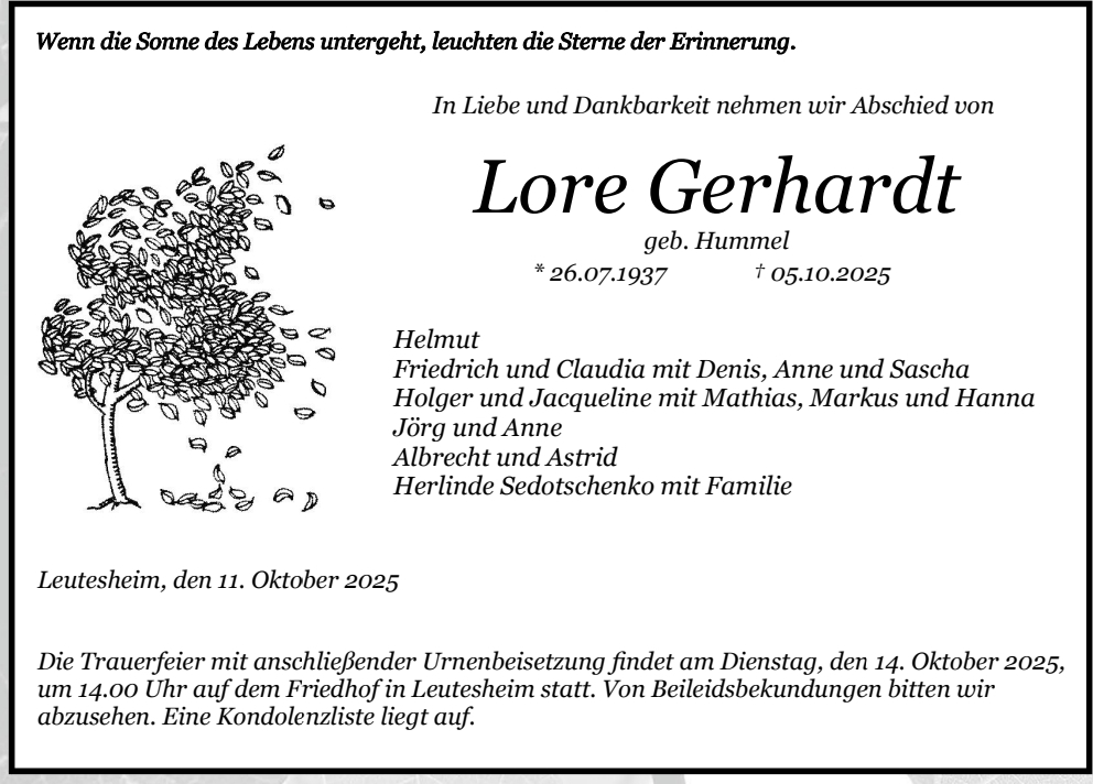 traueranzeigen todesanzeigen leutesheim