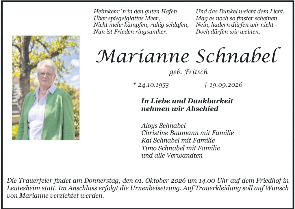 traueranzeigen todesanzeigen leutesheim